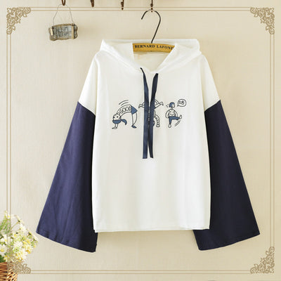 Merry Pretty Women Cartoon Embroidery Hooded Sweatshirts Winter Long Sleeve  Patchwork Hoodies Femme Pullovers