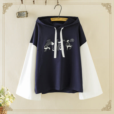 Merry Pretty Women Cartoon Embroidery Hooded Sweatshirts Winter Long Sleeve  Patchwork Hoodies Femme Pullovers