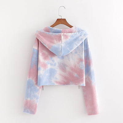 Cropped Sweatshirts Hooded Long-Sleeve TRAF Vintage Zip-Up Print Female Women Fashion