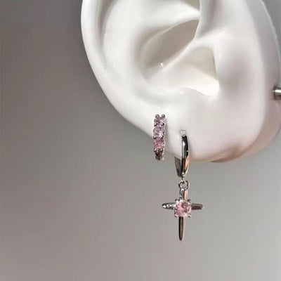 S925 Sterling Silver Zircon Cross Asterism Ear Clip