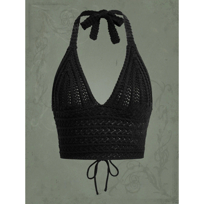 Seaside Holiday Short Inner Woven Halter Top Vest For Women