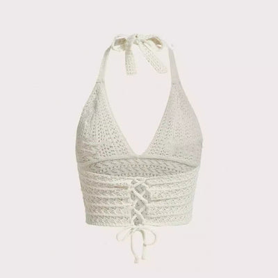 Seaside Holiday Short Inner Woven Halter Top Vest For Women
