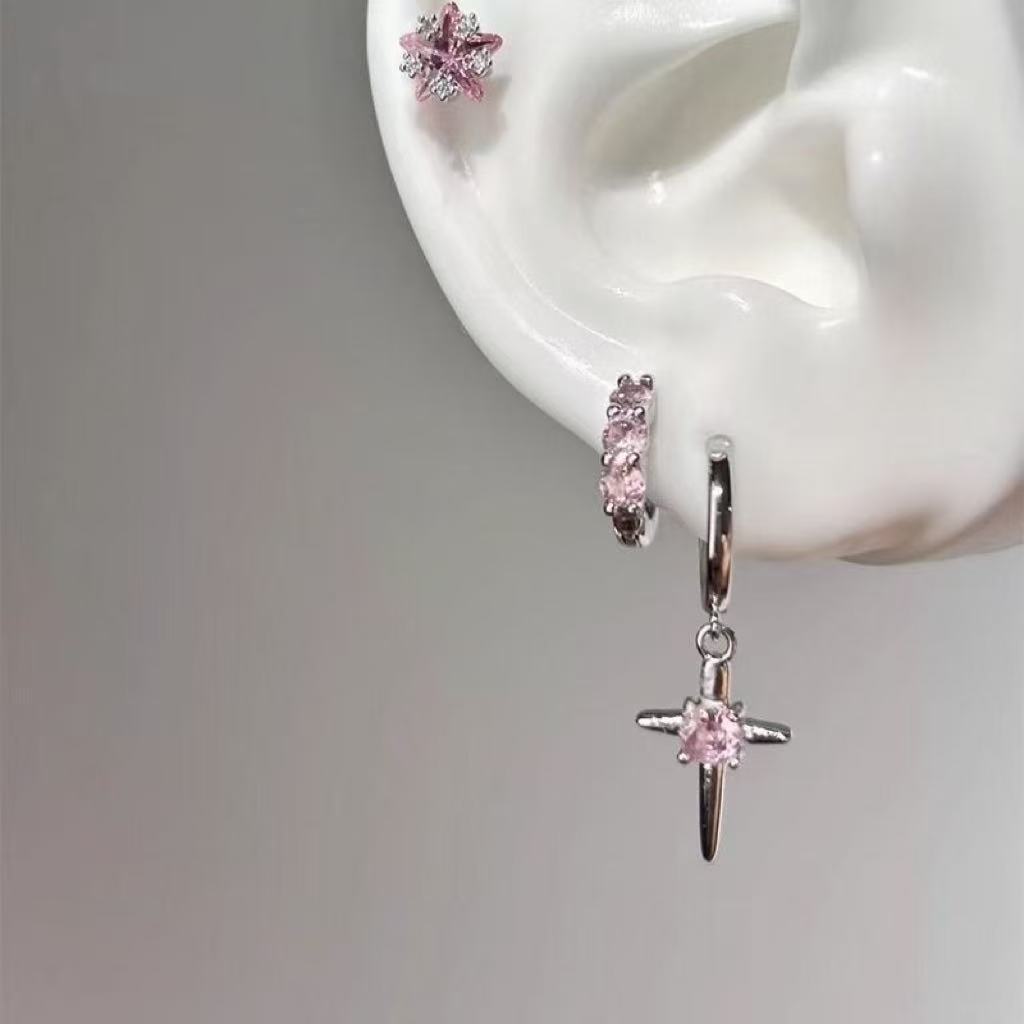 S925 Sterling Silver Zircon Cross Asterism Ear Clip
