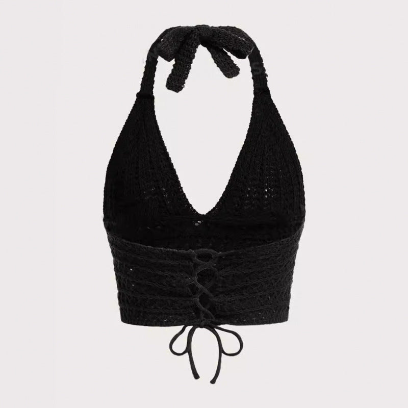 Seaside Holiday Short Inner Woven Halter Top Vest For Women