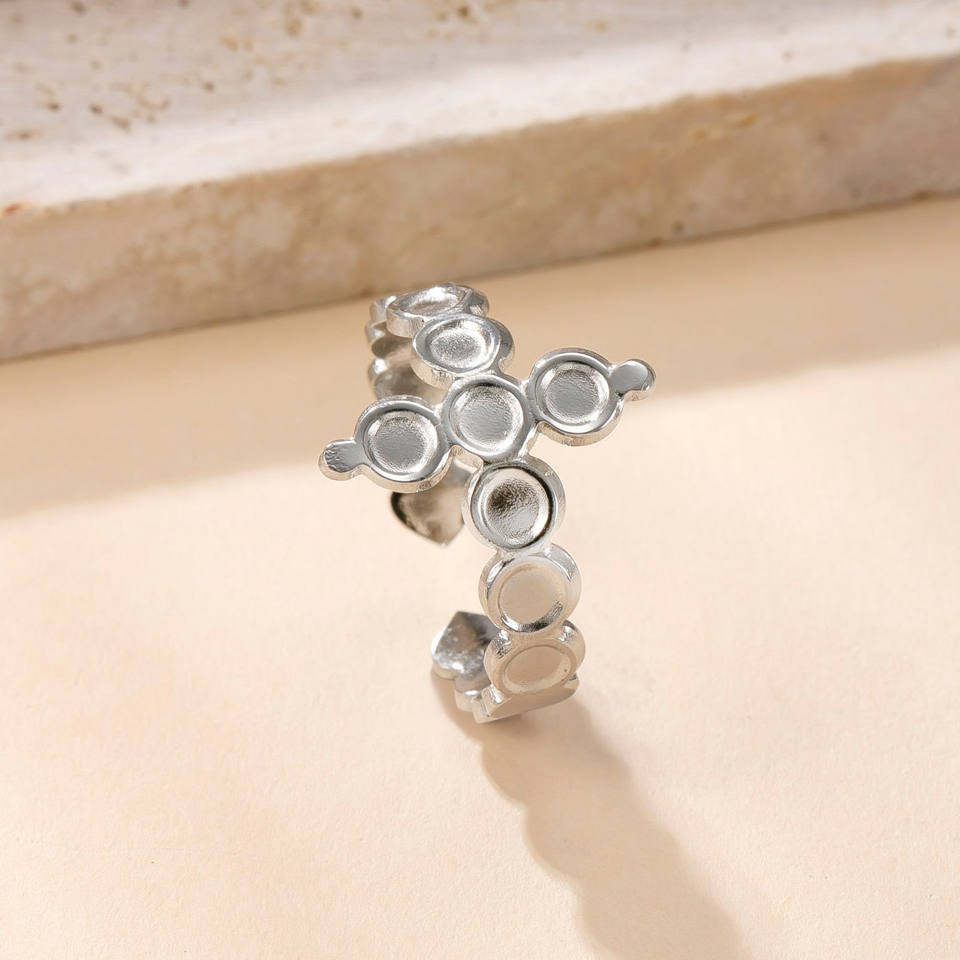 Stainless Steel Ring Oil Pressure Hollow Star Moon Open Ring Female