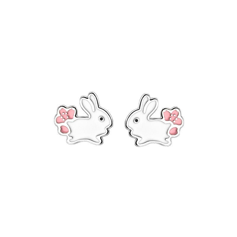 New Girly Girl Sweet White Rabbit Girlish Heart Ear Studs