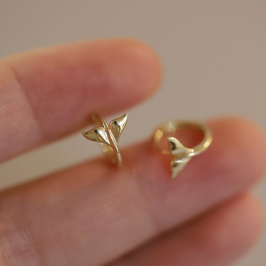S925 Sterling Silver Plated 14k Golden Smooth Fishtail Ear Ring