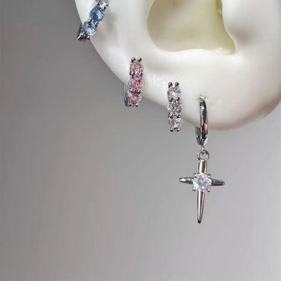 S925 Sterling Silver Zircon Cross Asterism Ear Clip