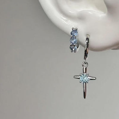 S925 Sterling Silver Zircon Cross Asterism Ear Clip
