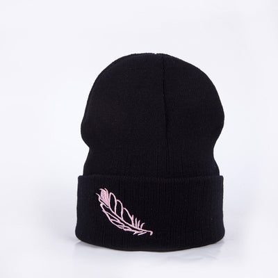 Men's And Women's Versatile Embroidered Feather Knit Hat