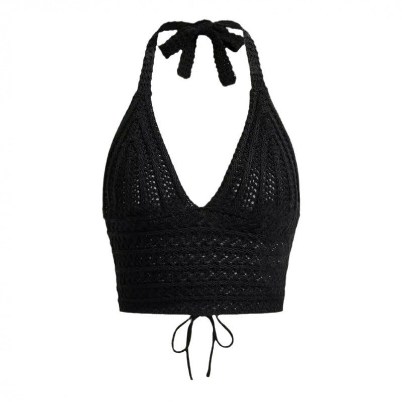 Seaside Holiday Short Inner Woven Halter Top Vest For Women