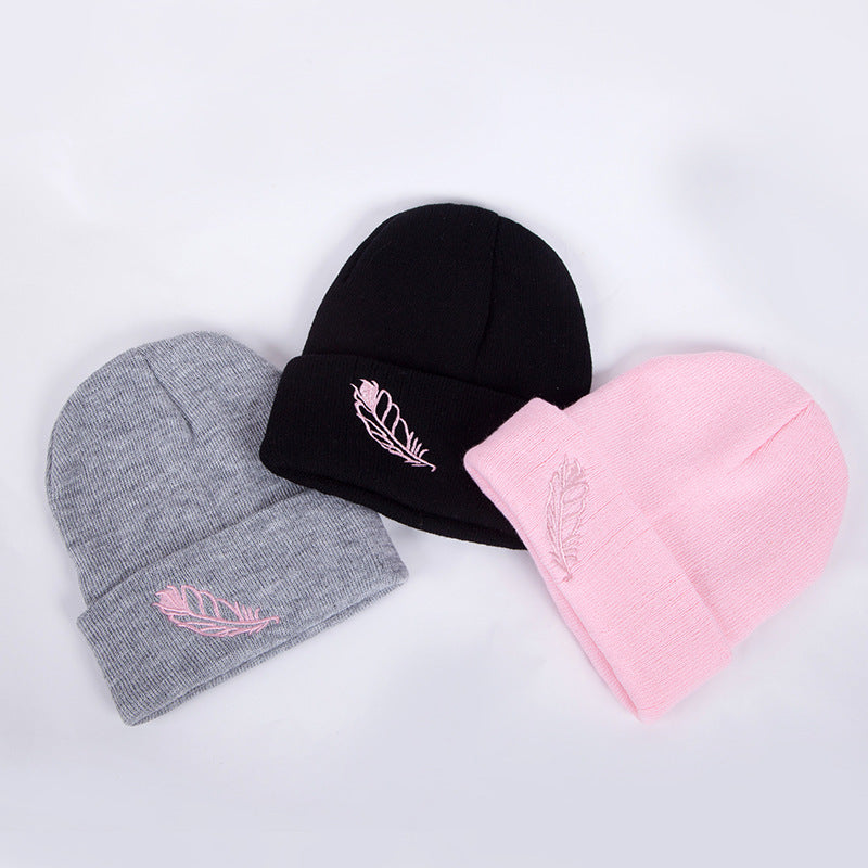 Men's And Women's Versatile Embroidered Feather Knit Hat