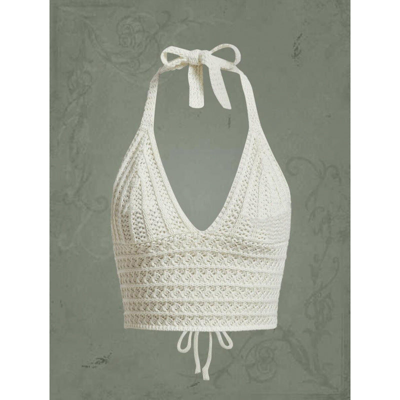 Seaside Holiday Short Inner Woven Halter Top Vest For Women