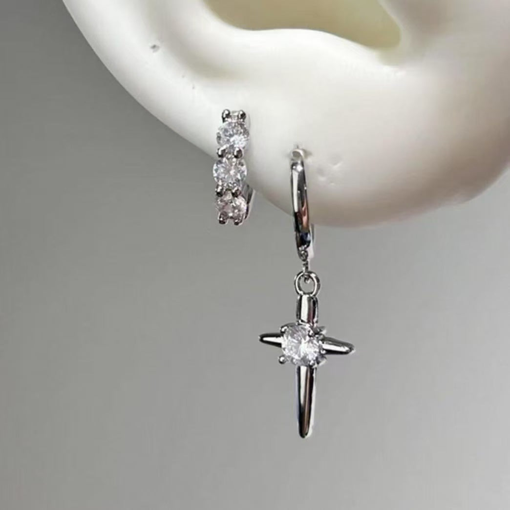 S925 Sterling Silver Zircon Cross Asterism Ear Clip