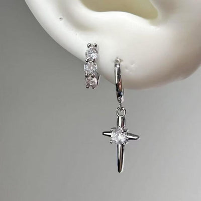 S925 Sterling Silver Zircon Cross Asterism Ear Clip