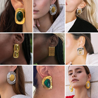 Stainless Steel Opal Stone Ear Studs Titanium Steel Ear Rings