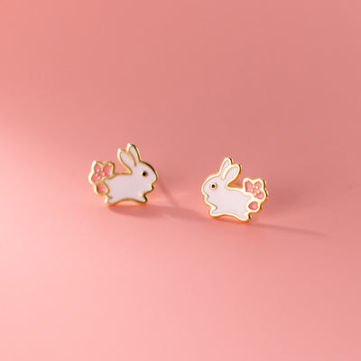 New Girly Girl Sweet White Rabbit Girlish Heart Ear Studs