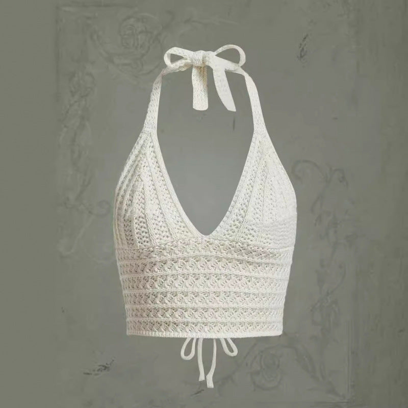 Seaside Holiday Short Inner Woven Halter Top Vest For Women