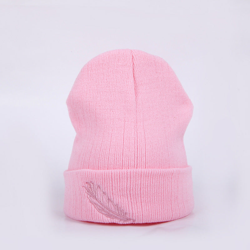 Men's And Women's Versatile Embroidered Feather Knit Hat