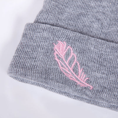 Men's And Women's Versatile Embroidered Feather Knit Hat