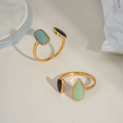 Retro Stainless Steel Oil Dripping Color Open Ring 18K Gold Simple