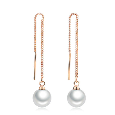 Popular Jewelry Simple Pearl Ear String Rose Gold Earrings