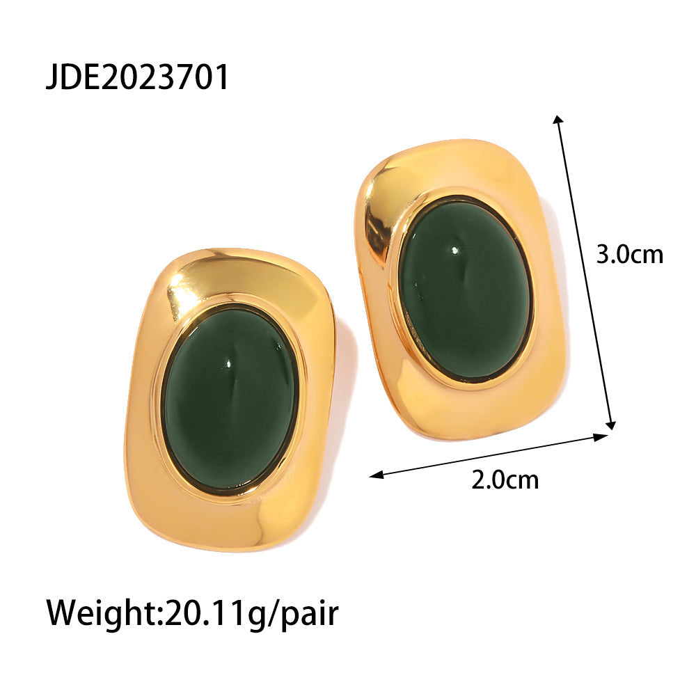 Stainless Steel Opal Stone Ear Studs Titanium Steel Ear Rings