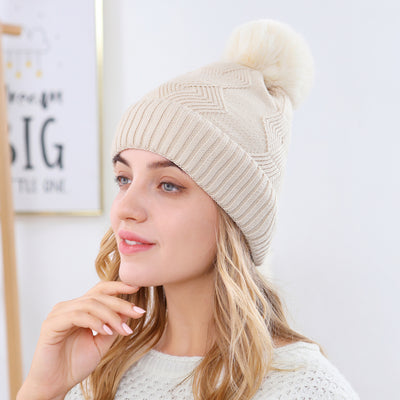 Ladies Winter Woolen Caps Solid Color Single Ball Core-spun