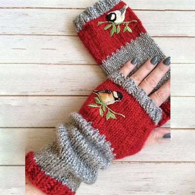 Fashion Warm Stitching Embroidered Gloves Women