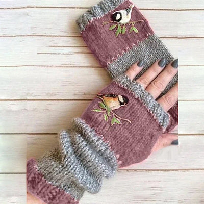 Fashion Warm Stitching Embroidered Gloves Women