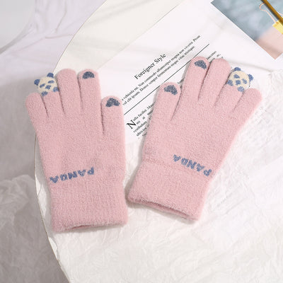 Knitted Gloves Touchscreen Winter Cute Panda Warm Goves For Cycling Women