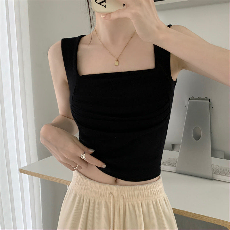 French Pleated Small Sling Vest For Women Inner Bottoming Shirt