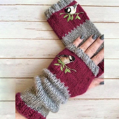 Fashion Warm Stitching Embroidered Gloves Women